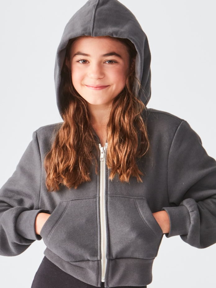 Studio Essentials Girls Crop Full-Zip Fleece Hoodie Thumbnail
